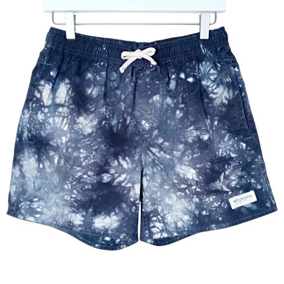 Saturdays Surf NYC Mens Tie Dye Print Swim Shorts Navy Blue Cotton Size S - Picture 1 of 10